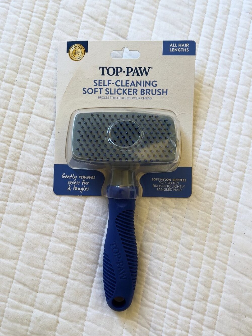Top Paw Self Cleaning Soft Slicker Brush Dog Grooming All Hair Lengths NEW
